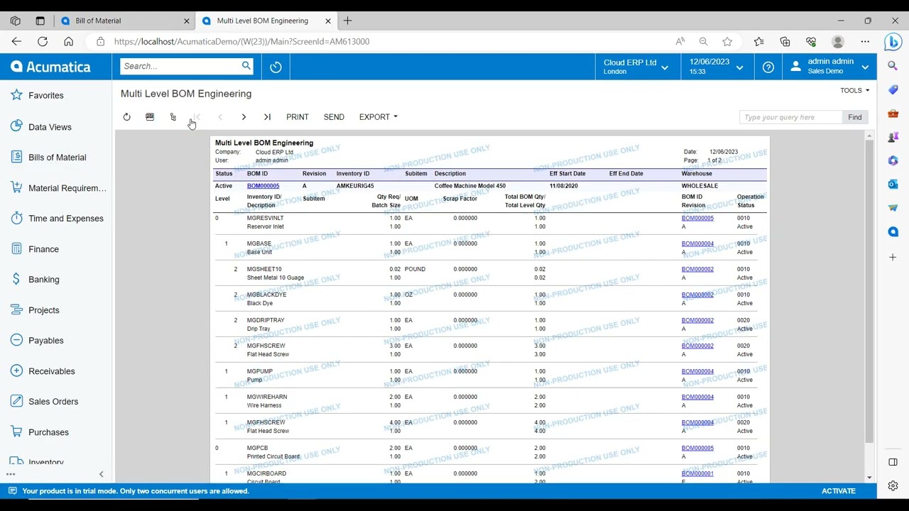 Acumatica Bill of Materials (BOM) Solution