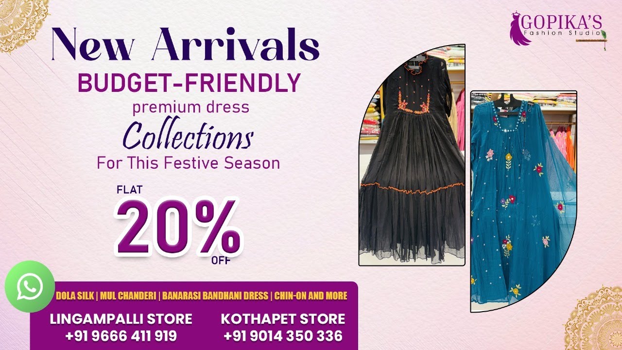 New Arrivals | Budget-Friendly Festive Wear Dresses | Flat 20% Off | Gopika's Fashion Studio #trend