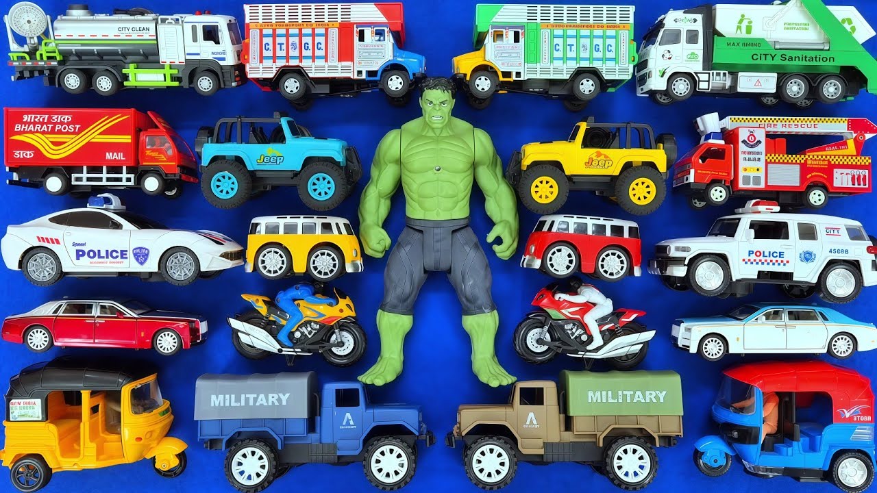 Toy Vehicles for Kids 🚓 Military Truck, Auto Rickshaw, Police Car, Stunt Bike & Tomica Cars