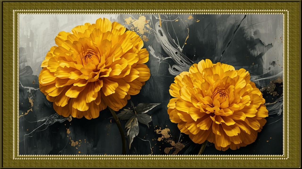 Vintage Botanical Gold Frame | Yellow Flowers Painting | TV Screensaver 4K