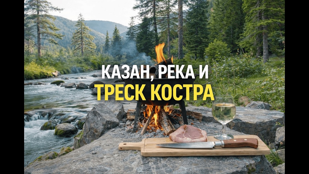 Казан у горной реки 🔥 Треск костра и шум воды | ASMR для сна и отдыха #fireplace #cozyfireplace