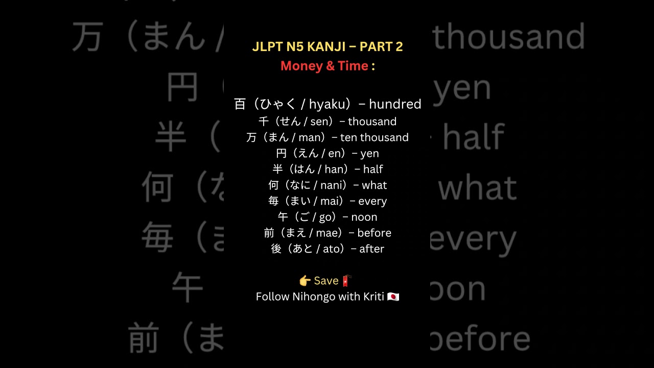 JLPT N5 Kanji |Money & Time 💴⏰ Yen,Hundred, Thousand