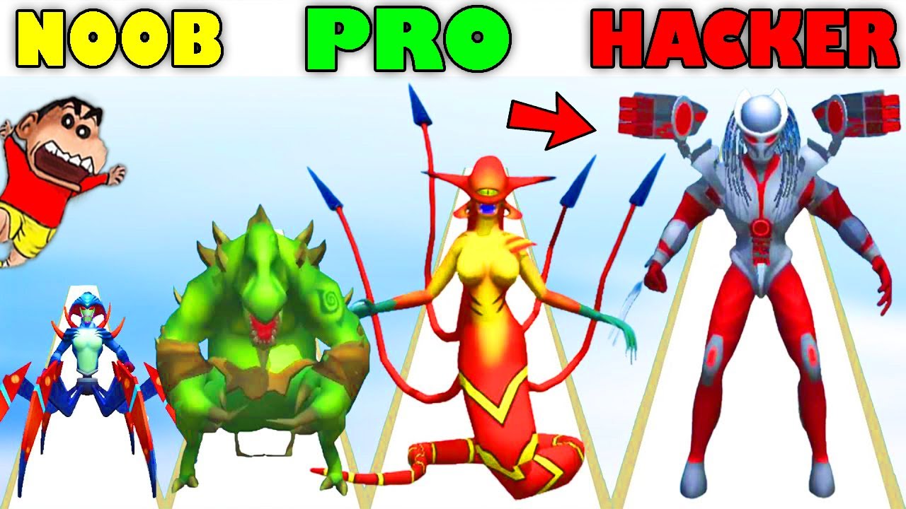 ALIENS vs HUMANS in MERGE MASTER ALIENS 3D | NOOB vs PRO vs HACKER GAME SHINCHAN and CHOP | AMAAN-T