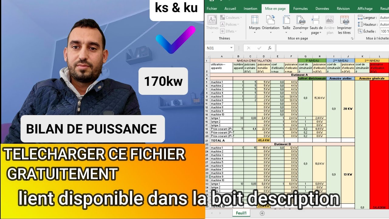Fichier Excel, bilan de puissance électrique