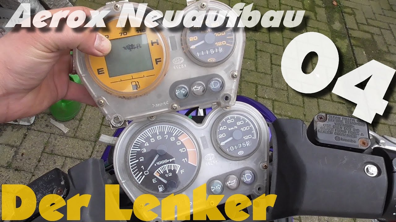Aerox Neuaufbau [04] Neuer Tacho und neue Armaturen, Bremslichtschalter tauschen.