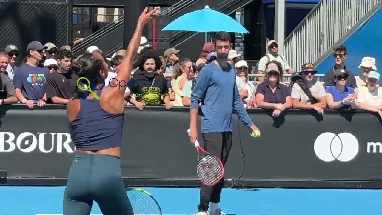 Team Leylios – Leylah Fernandez and Nick Kyrgios – hit the AO mixed doubles court