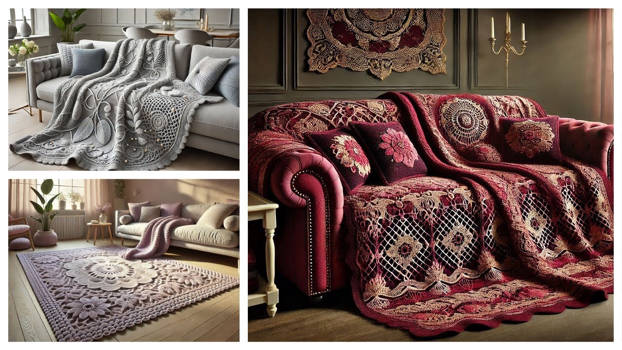 Elegant Wool Knitted Sofa Blanket Designs | Creative Crochet Ideas for Home  #crochet #blanket