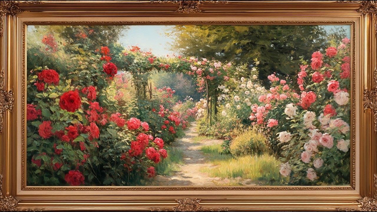 Rose Garden Painting | Turn Your TV Into Art | 4K Floral Oil Painting | TV Framed Art | 3 Hours