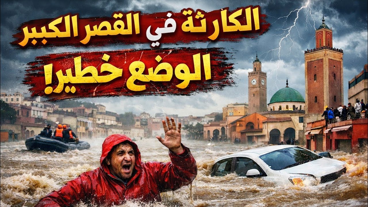 فيضانات القصر الكبير تُحوّل الشوارع إلى أنهار 😱 مشاهد صادمة