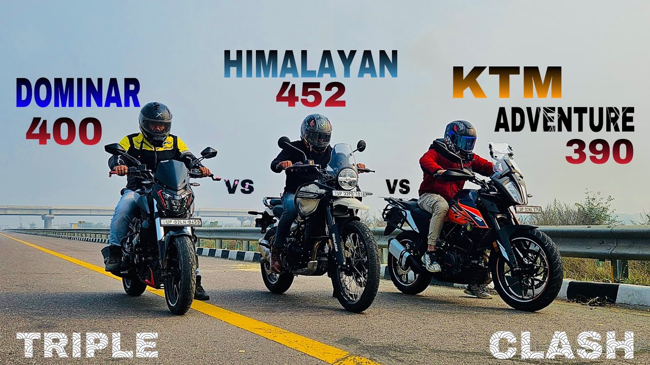 HIMALAYAN 452 vs KTM ADVENTURE 390 vs DOMINAR 400 Drag race🔥| amazing triple battle😍