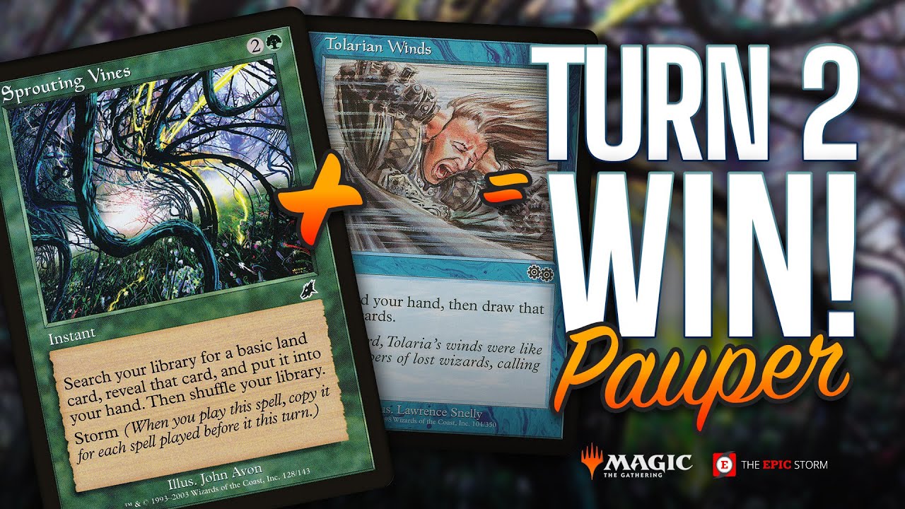 TURN 2 WIN IN PAUPER! Sprout Stream Storm w/ Sprouting Vines + Tolarian Winds | Magic: The Gathering