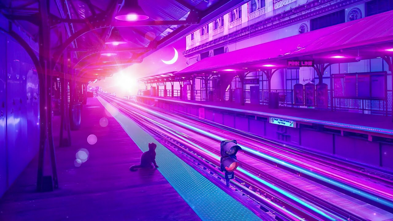 Synthwave Station: Chillhop Rhythms with a Lonely Cat 🚉🎵 #ChillhopBeats #RetrowaveVibes
