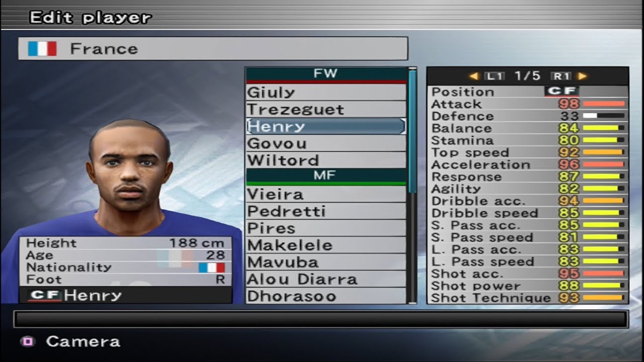PES 5 - França - Stats - PS2