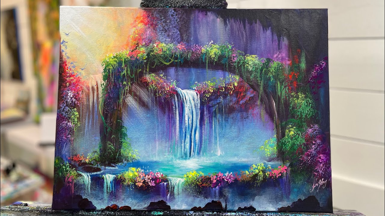 How To Paint A Hidden Cave With Waterfalls ~ step by step for beginners ~ Acrylic
