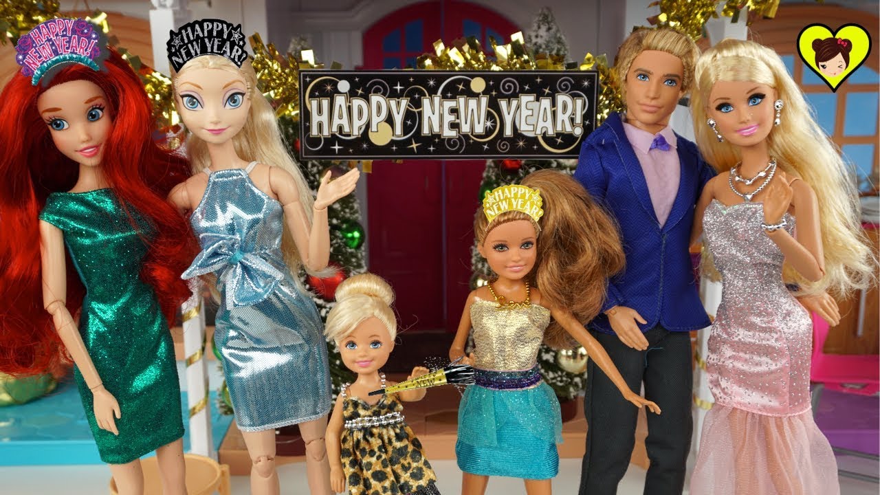 Barbie & Ken Fiesta de Año Nuevo - Con Bebes de Elsa y Anna y Fuegos Artificiales