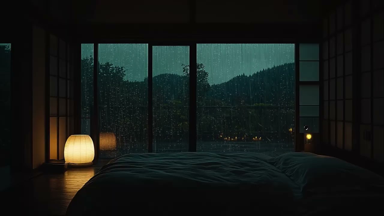 Midnight Rain by a Quiet Lakeside 🌧 (No Ads) | Dark Cabin Bedroom for Deep Sleep & Relaxation