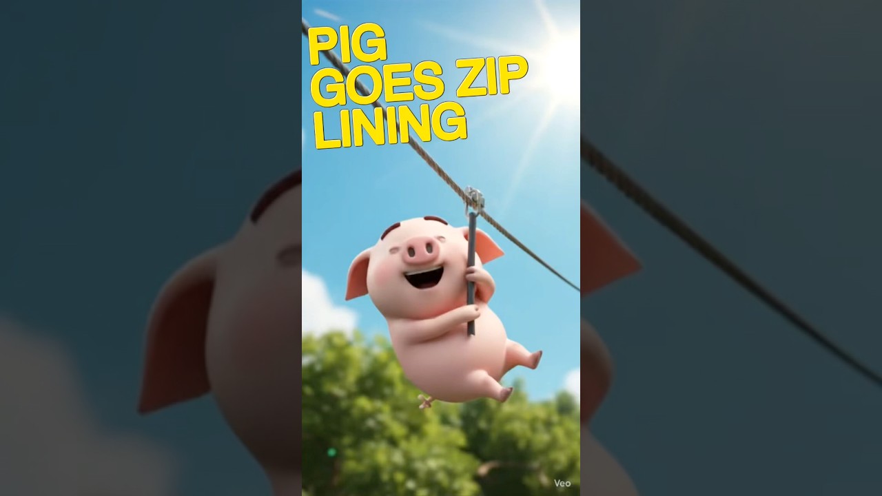 Pig goes zip lining