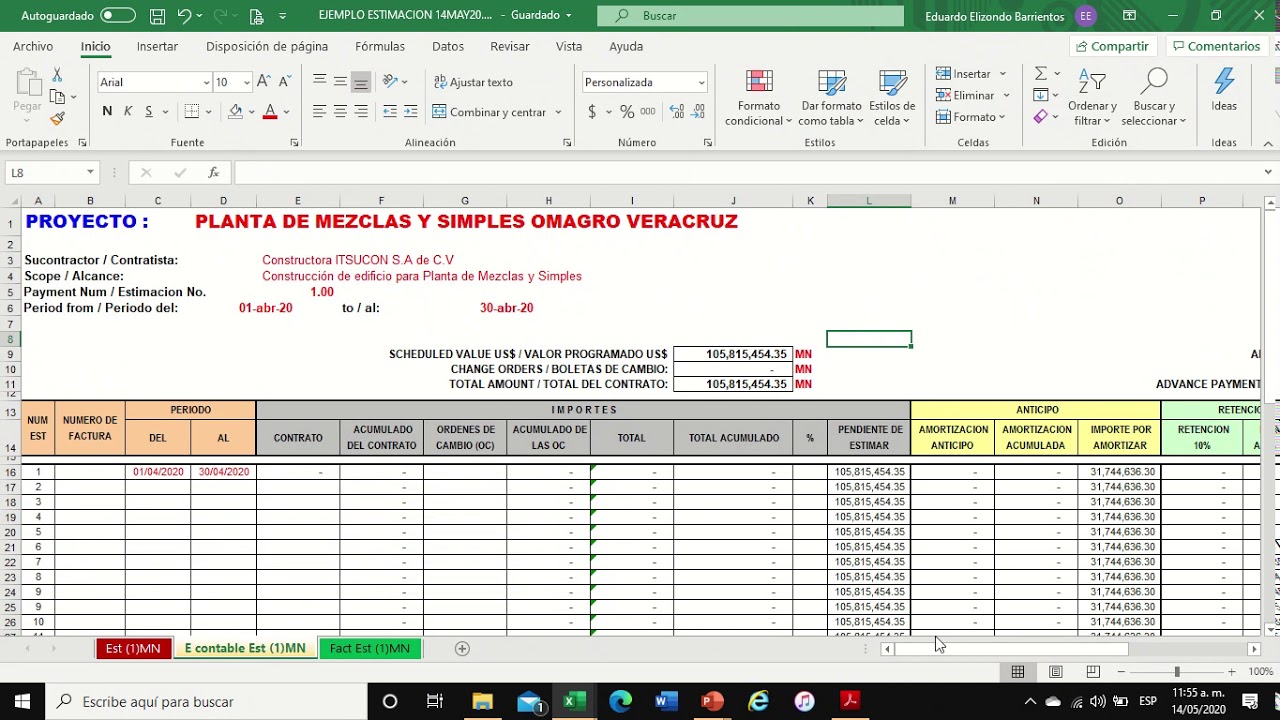 Control de avance financiero de obra. Generación de: Estimación, Estado de Cuenta y Factura.
