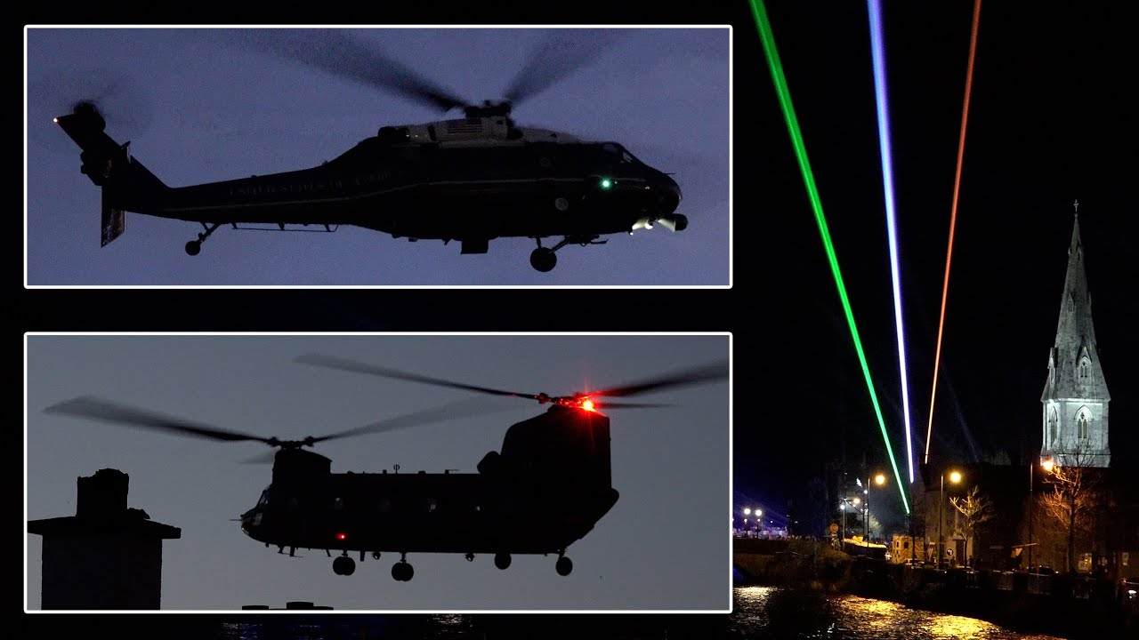 Marine One and the US Army land for President Biden's 'rock concert' visit to Ballina 🇺🇸 🍀 🇮🇪