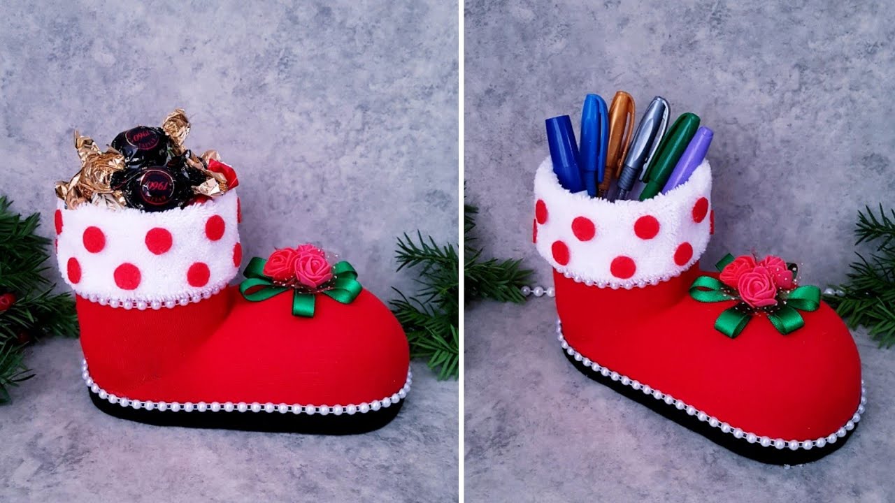 😍Очень легко сделать/👌Туфли Санта-Клауса/🎉Рождественский подарок Конфетница или подставка для ручек