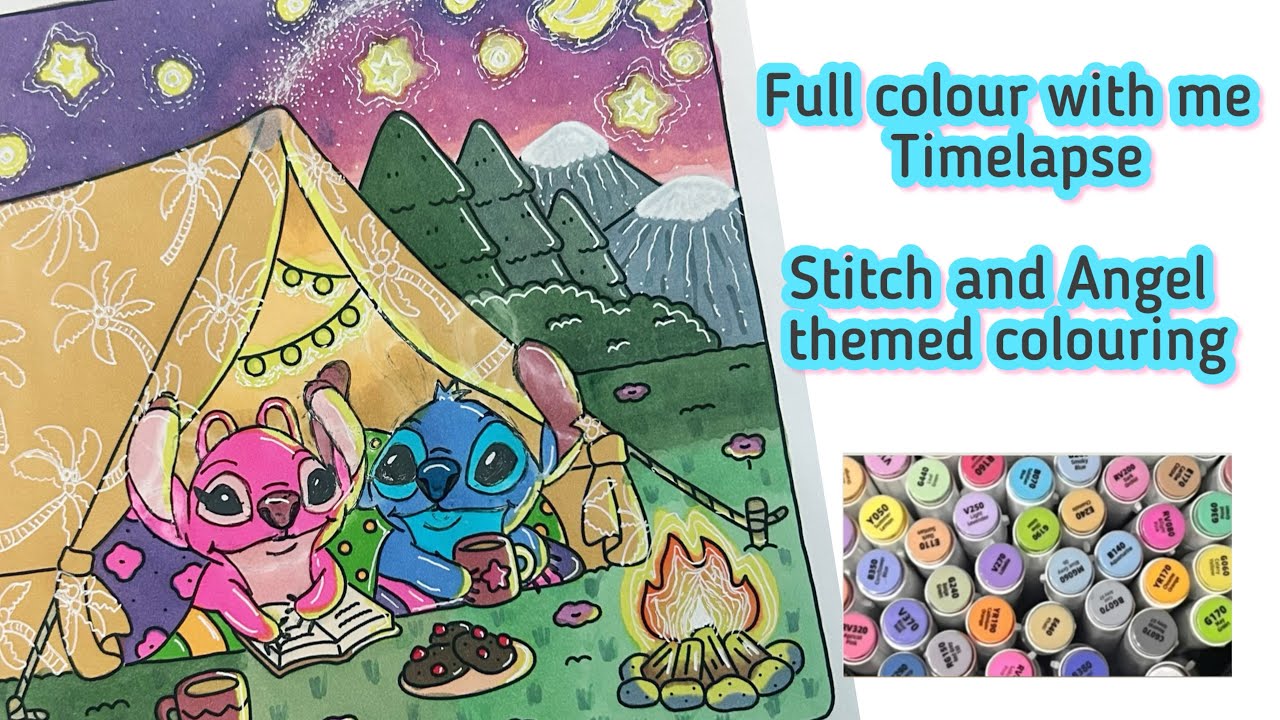 COLOUR WITH ME TUTORIAL |  Stitch themed colouring Timelapse | adult colouring book