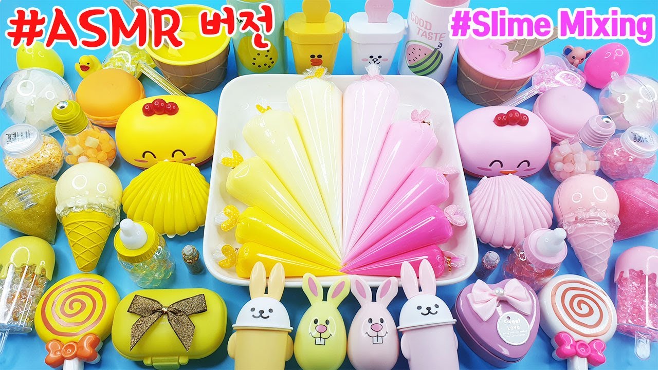 [노토킹] 노랑핑크 반반 탕진잼 ASMR 버전:)  Slime Mixing ASMR