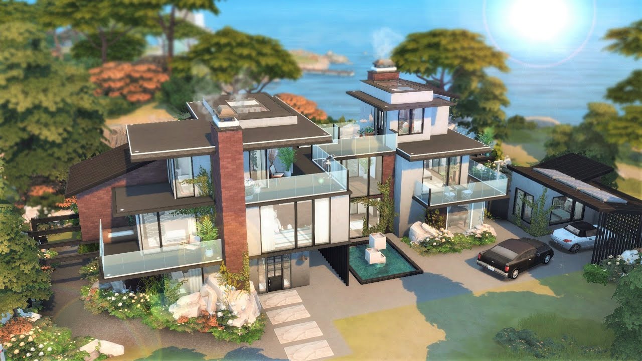 Large Modern Family Mansion on the Beach  | (no cc) The Sims 4 Speed Build