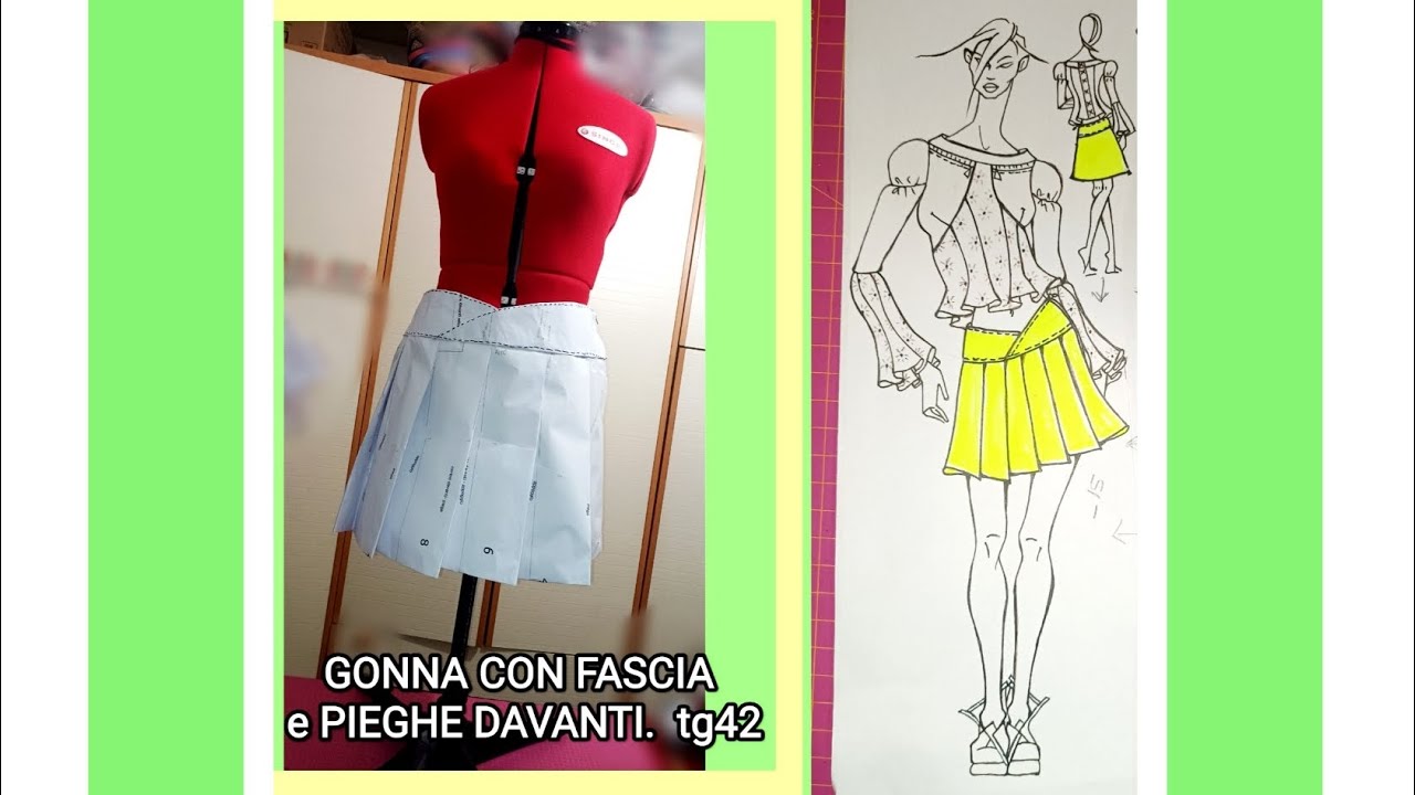 GONNA CON FASCIA e PIEGHE DAVANTI. tg42. con CARTAMODELLO.(da inserire)