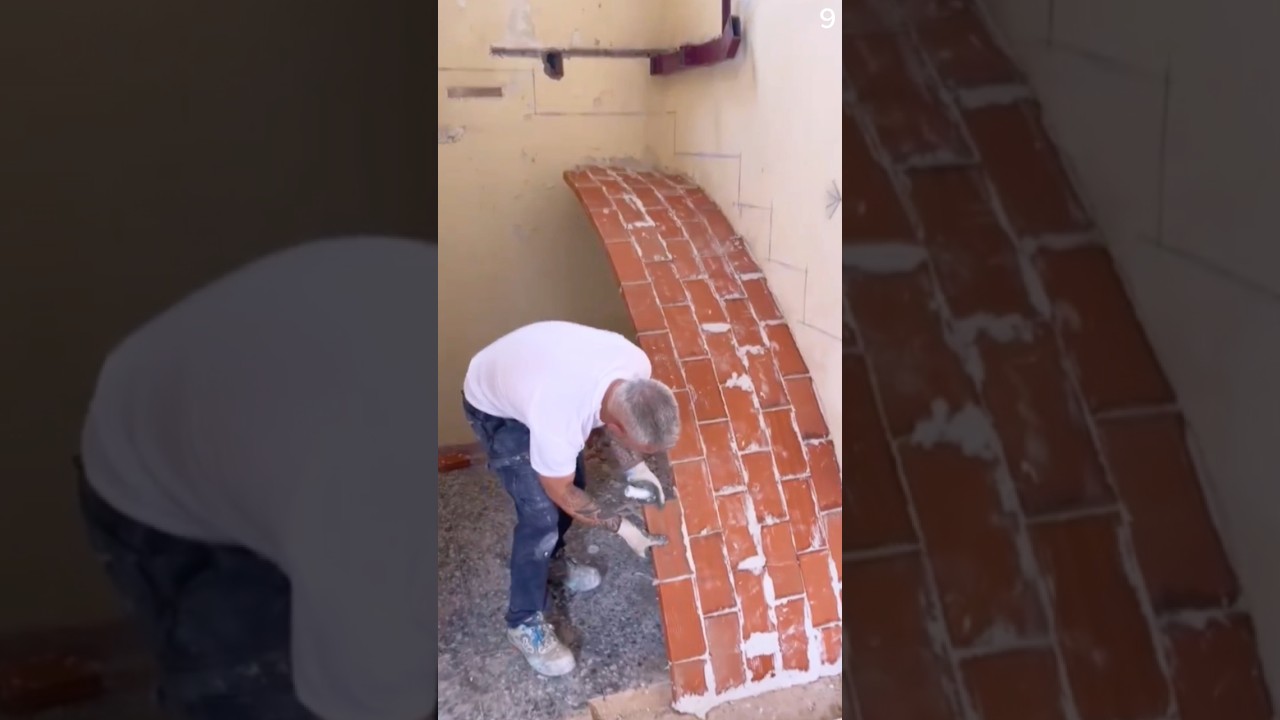 Teknik dan skill pekerja ahli menyusun batu bata dengan unik #shorts