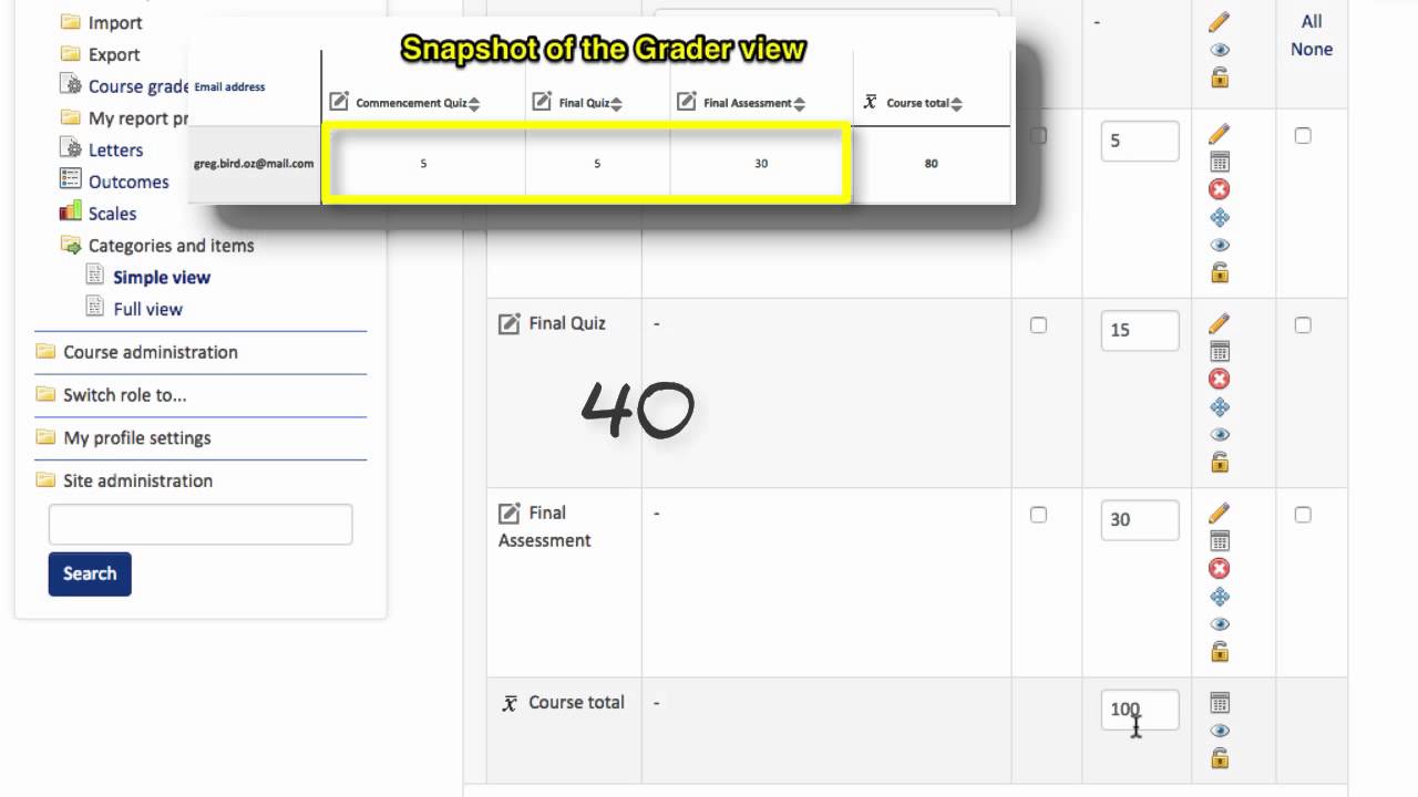 Moodle Grades - Totals and calculations