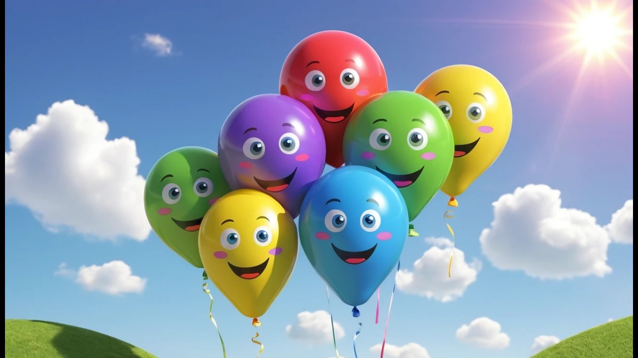 Cinco Pequeños Globos de Juguete Rebotan | Canción de Colores y Números para Niños
