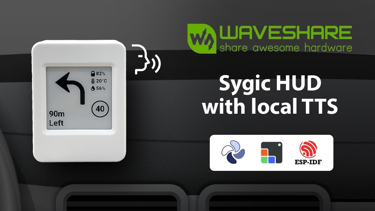 Sygic HUD + Local TTS on @waveshareelectronics  1 54″ E Paper Display | LVGL | ESP-IDF