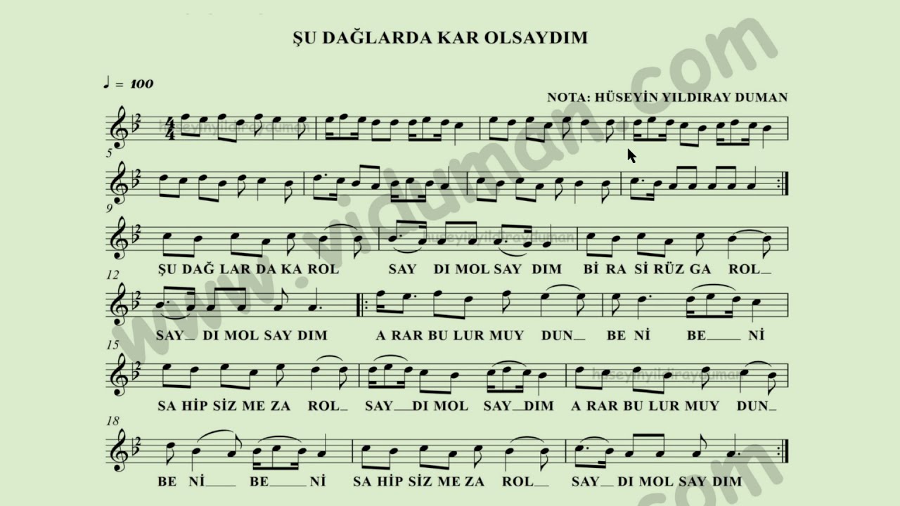 ŞU DAĞLARDA KAR OLSAYDIM SOLFEJ