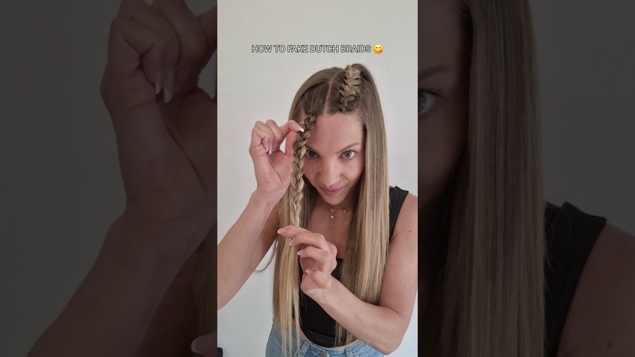 FAKE DUTCH BRAIDS 😱  #braids #hairstyle #hair #braidstyles #braid #hairtutorial #hairhacks