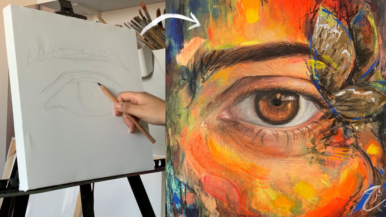 Mixed Media Step By Step Painting Process ¬ REALISTIC EYE OIL PAINTING