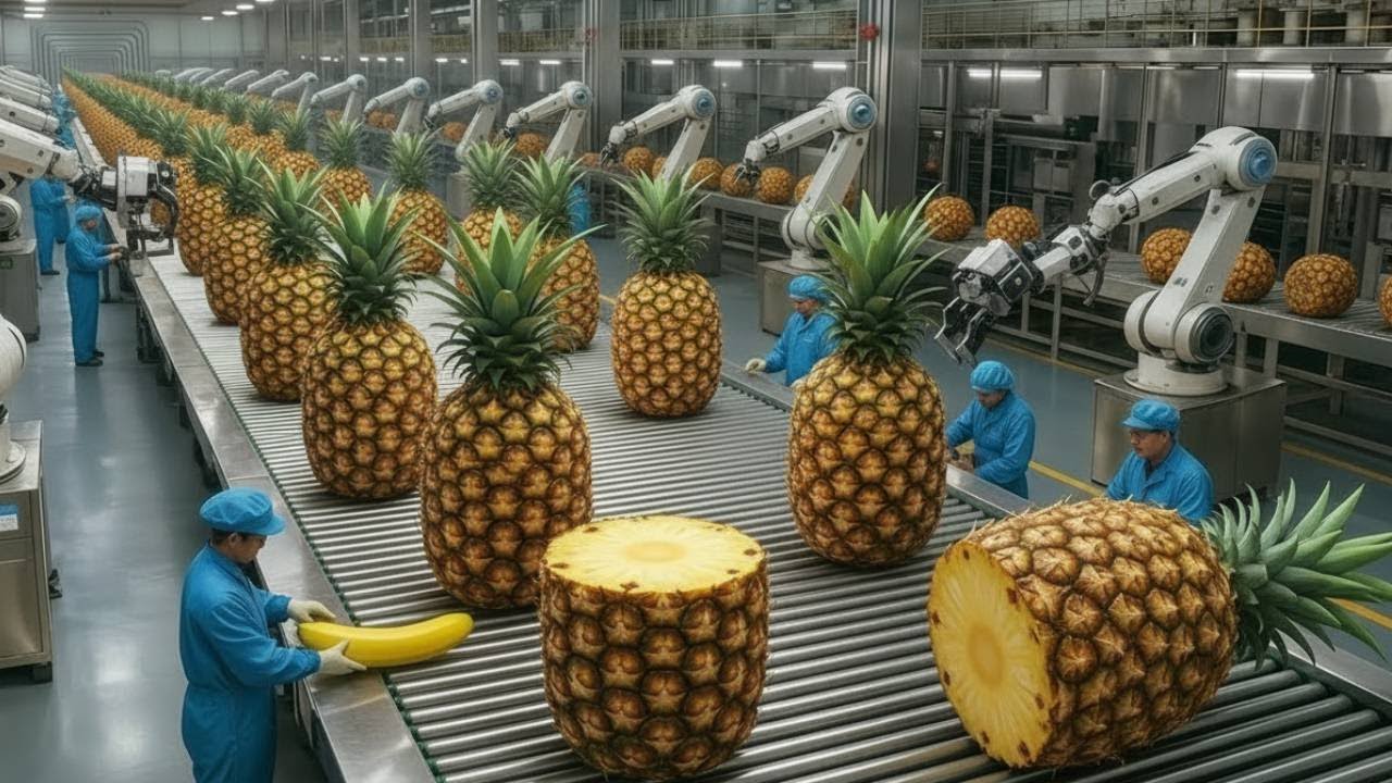 Cómo se procesan y sellan las piñas frescas en una planta enlatadora moderna