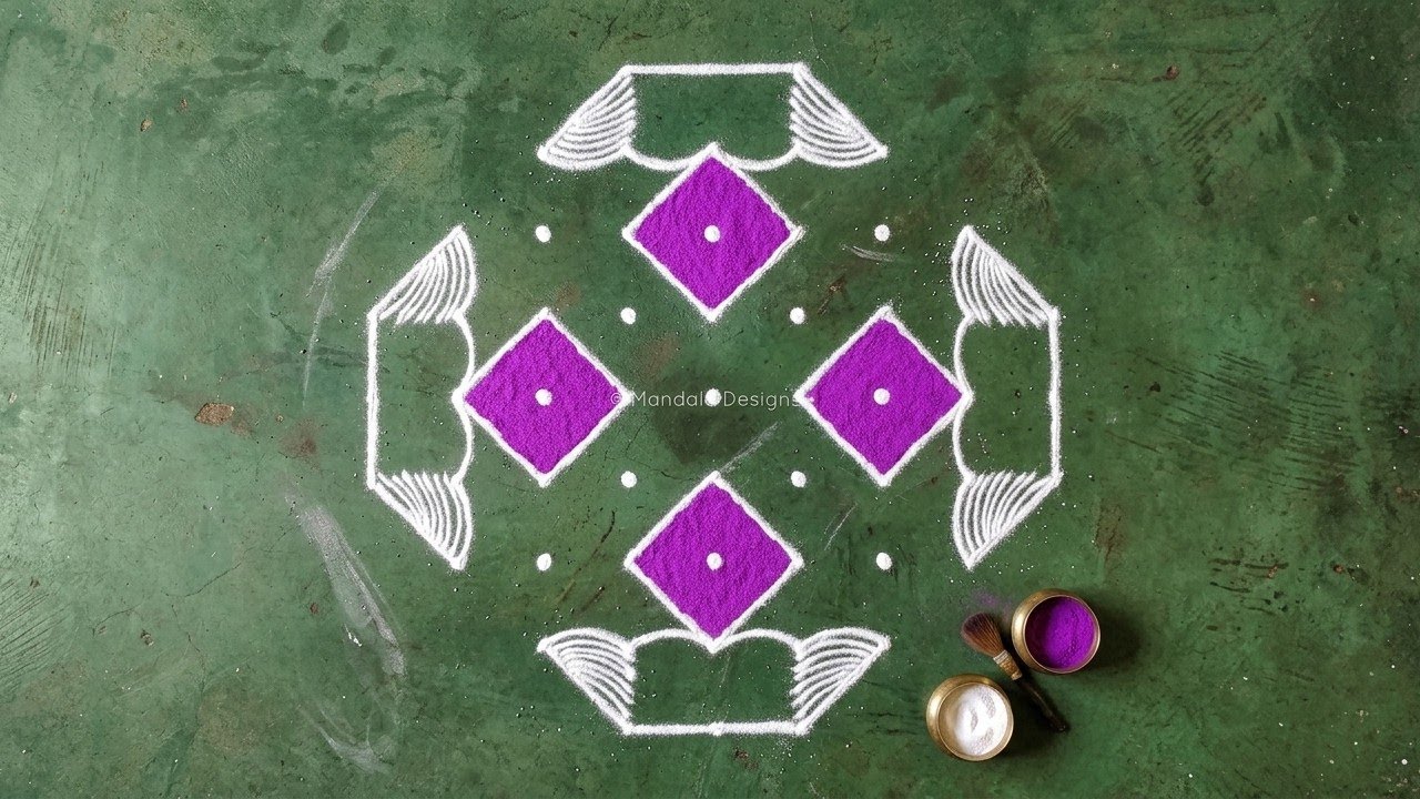 simple mandala rangoli for home. 9 dots easy kolam सुंदर कोलम