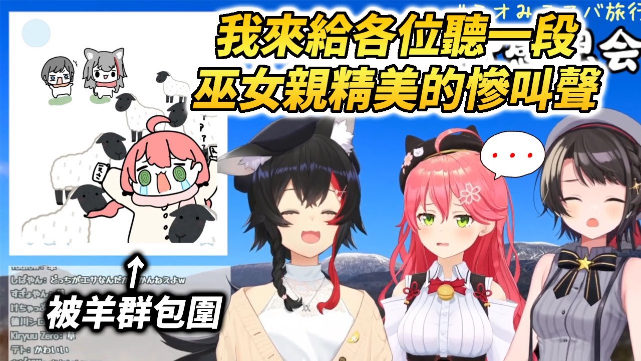 趁著mio被包圍時突擊餵羊的巫女，最後慘被羊群追著到處逃竄【大神ミオ / さくらみこ / 大空スバル】