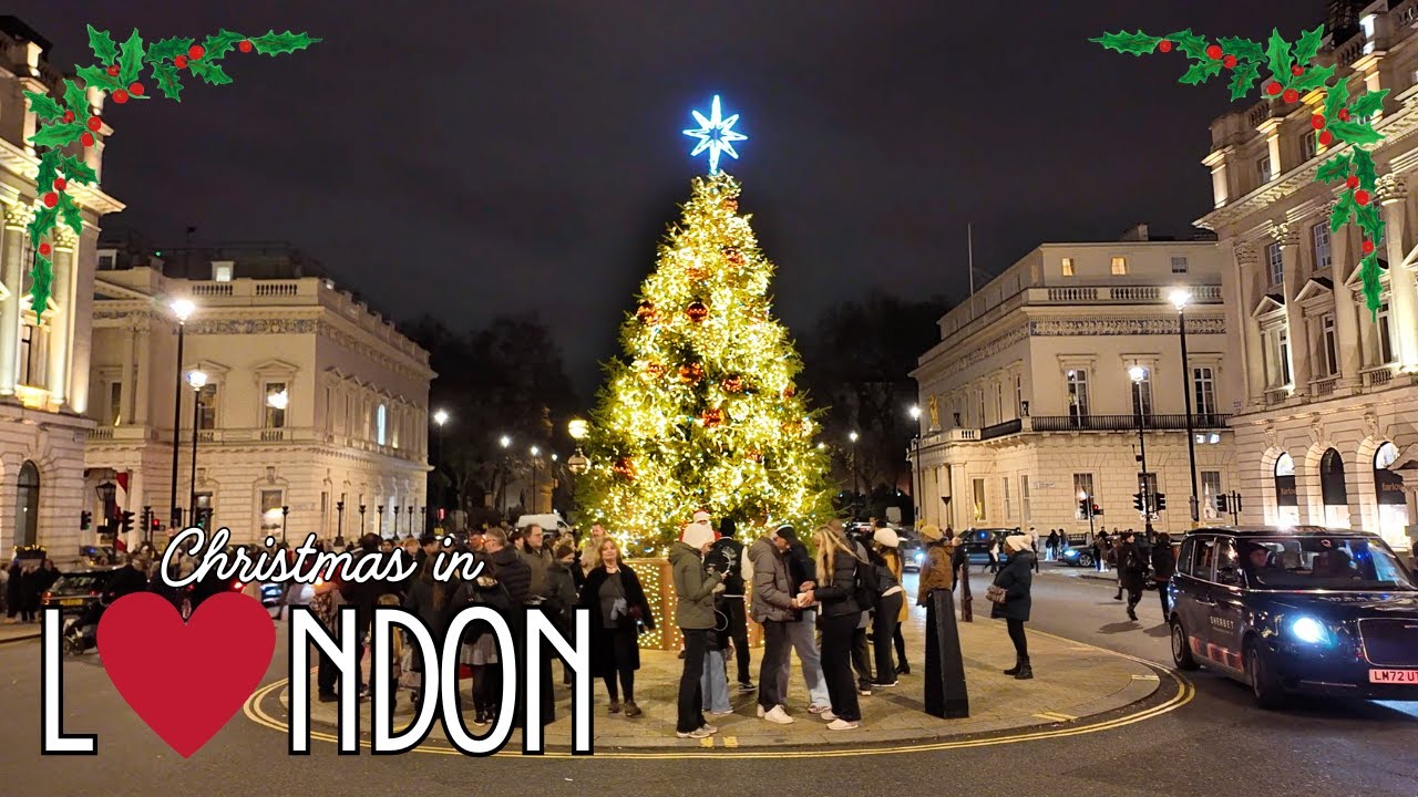 Christmas in London Evening Walk || Virtual Tour of Strand & Trafalgar Square Christmas Lights