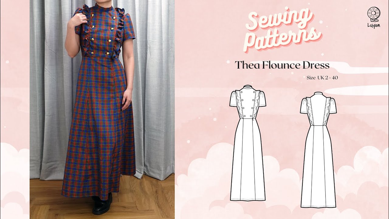 Thea Flounce Dress Sewing Video  // Digital PDF Sewing Pattern Size UK 2-40 // Luyion