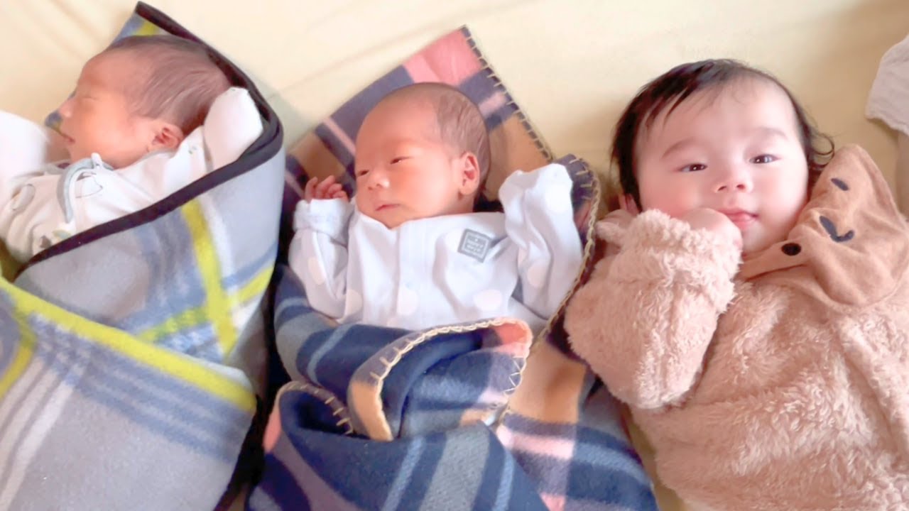 【生後６か月とふたご新生児】ふたごを出産した叔父夫婦のお家に遊びに行きました｜兄夫婦と弟夫婦の出産後トーク｜自分よりも赤ちゃんを見た時の反応【育児パパ】