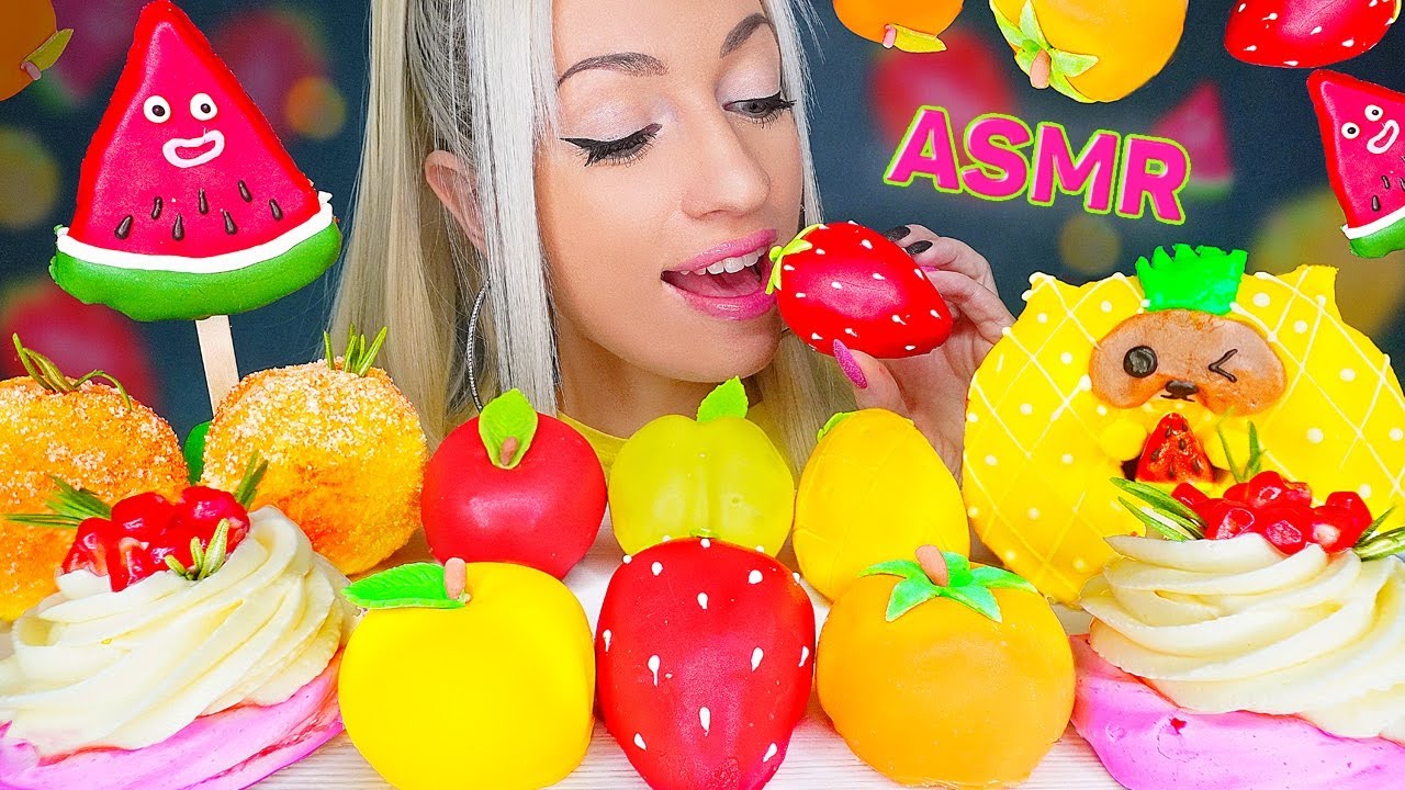 ASMR EATING FRUIT SWEET BEAN CAKE, DONUT, CREAM MERINGUE, 케이크 먹방, 디저트 먹방 (DESSERT) MUKBANG 먹방