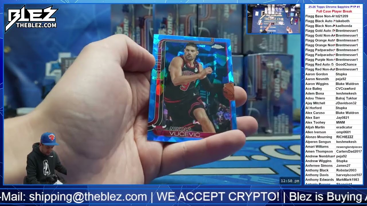 2025-26 Topps Chrome Sapphire NBA 10 Box Full Case Break #1 Pick Your Player
