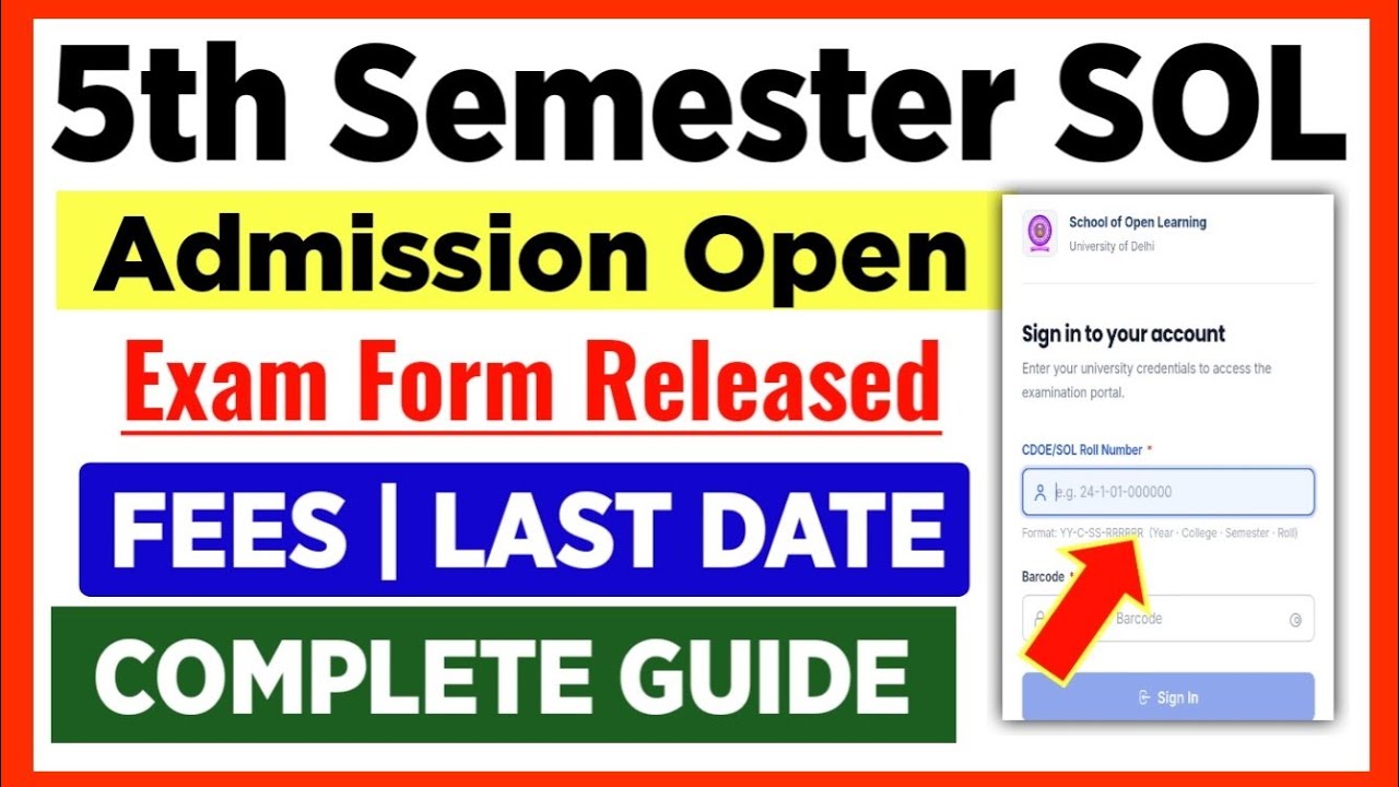 SOL 5th Semester Admission Open 2026 | DU SOL 5th Semester Exam Form Release December Exam 2026