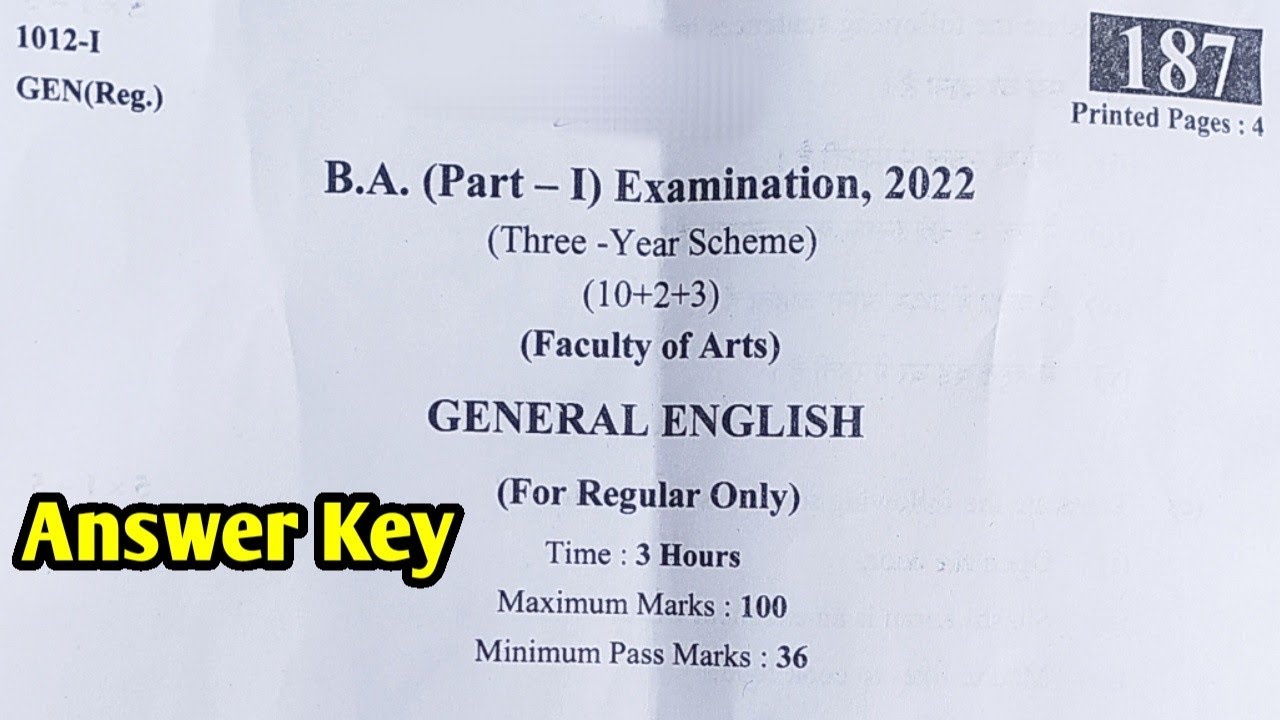 General English | सामान्य अंग्रेजी  | B.A 1st Year Exam 2022 General English Paper 2022 /UG 1st Year
