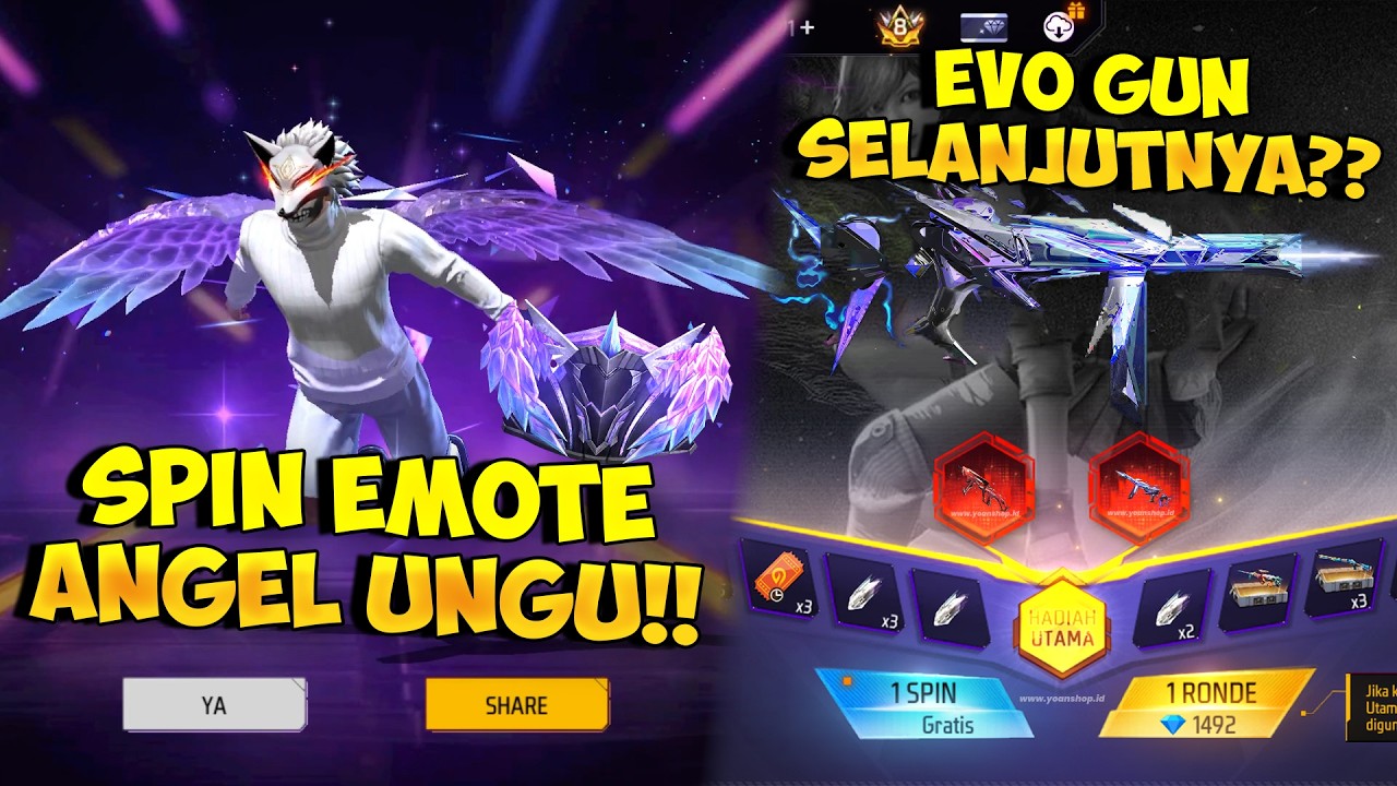 BOCORAN EVO GUN FF SELANJUTNYA !! Borong Event Spin Emote Sayap Ungu & Gloo Wall Angel Ungu Terbaru