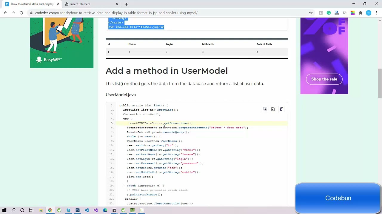 Java Project Tutorial 17 How Get User list in jsp, servlet and MYSQL