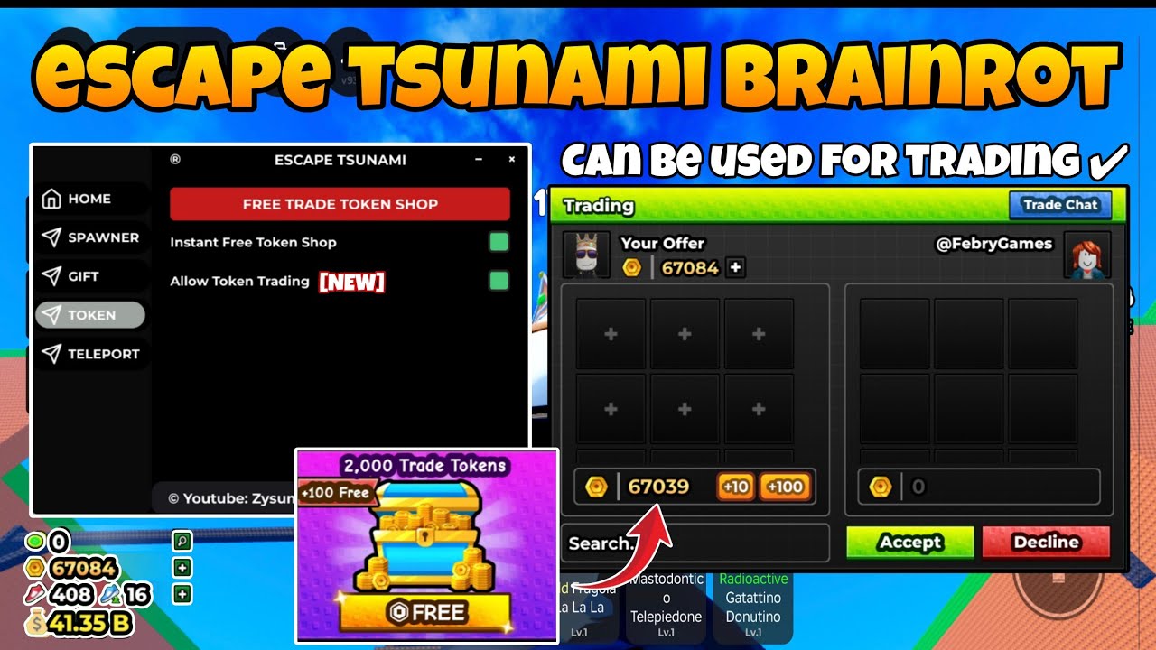 [🎁ТОРГОВЛЯ] Скрипт Escape Tsunami для Brainrot позволяет нам обмениваться бесплатными торговыми т...