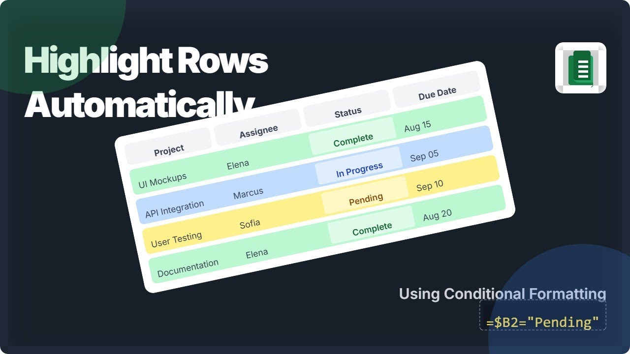 Google Sheets: Automatically Color Entire Row Based on Dropdown Menu Status