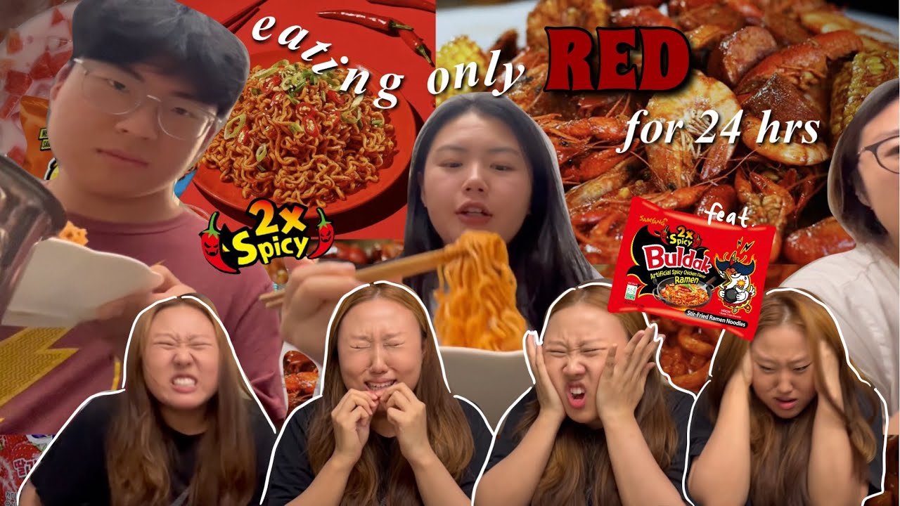 Ем только КРАСНЫЕ продукты в течение 24 часов! (включая 2 порции ОСТРОЙ ЛАПШИ БУЛДАК) Что я ем за...